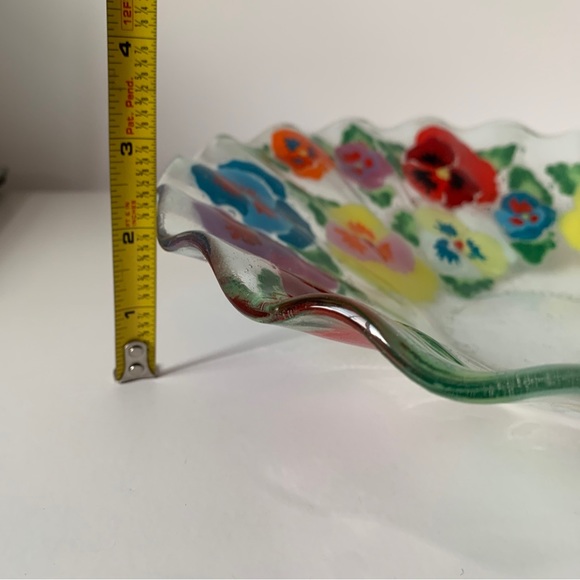 Andra DuRee Signed Fused Glass Dish Plate & Ruffled Bowl Floral Serving Set 1999 - Picture 13 of 13